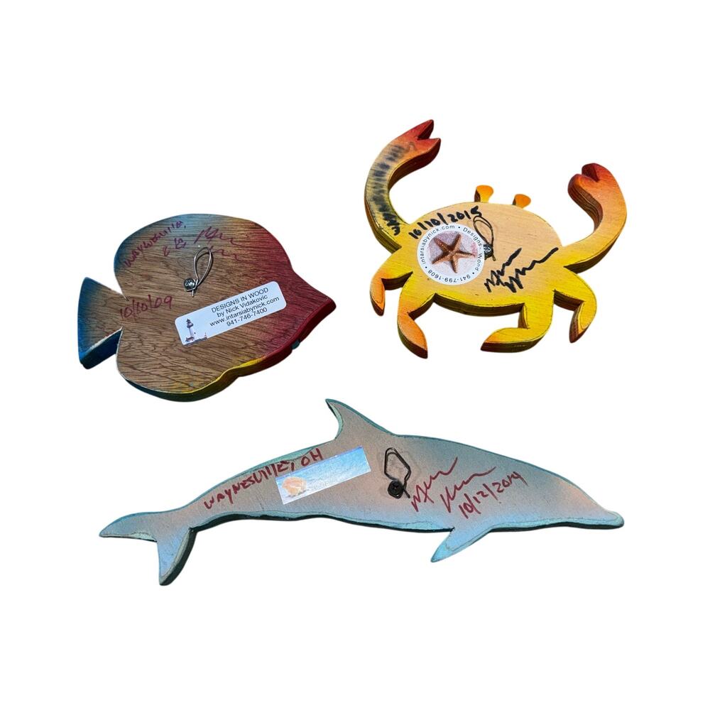 Nick Vidakovic Intarsia Fish Dolphin Crab Nautical Wood Art - Picture 13 of 16